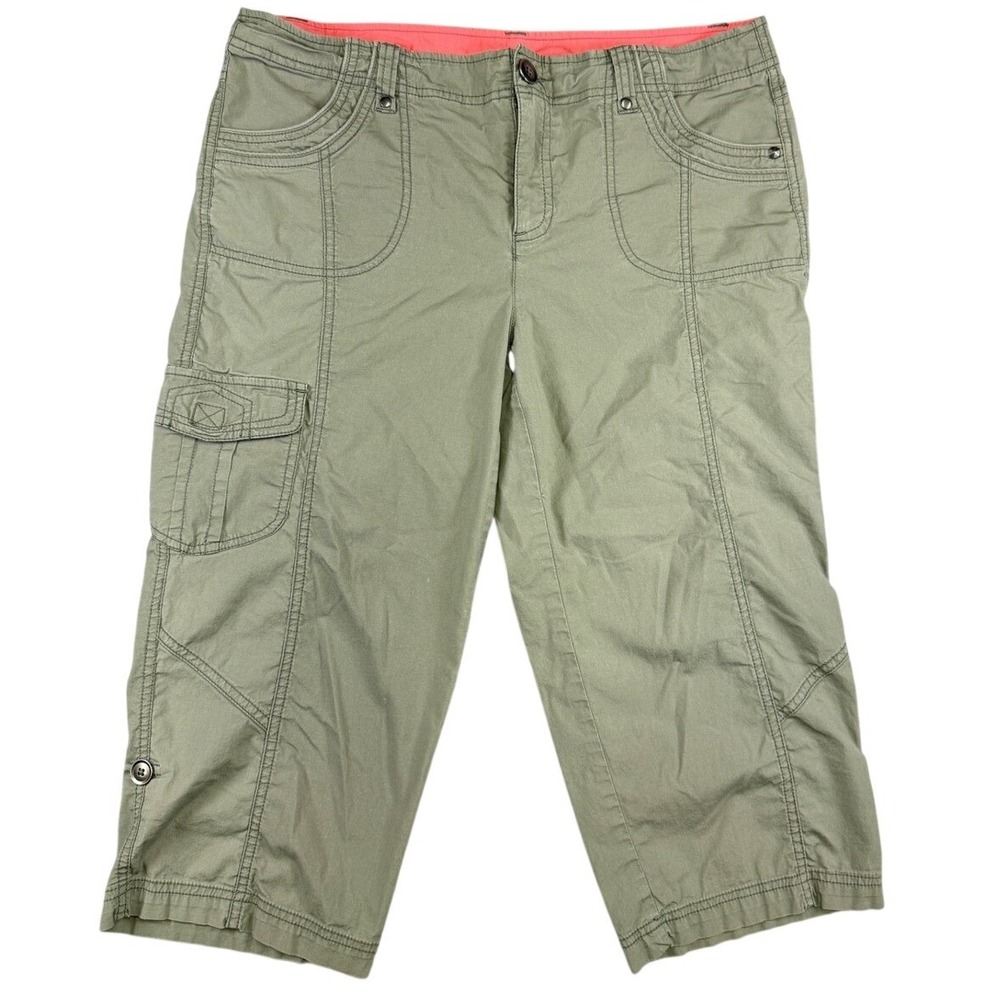 Intro Casual Elegance Womens 10P Olive Green Cargo Capri Pants Stretch